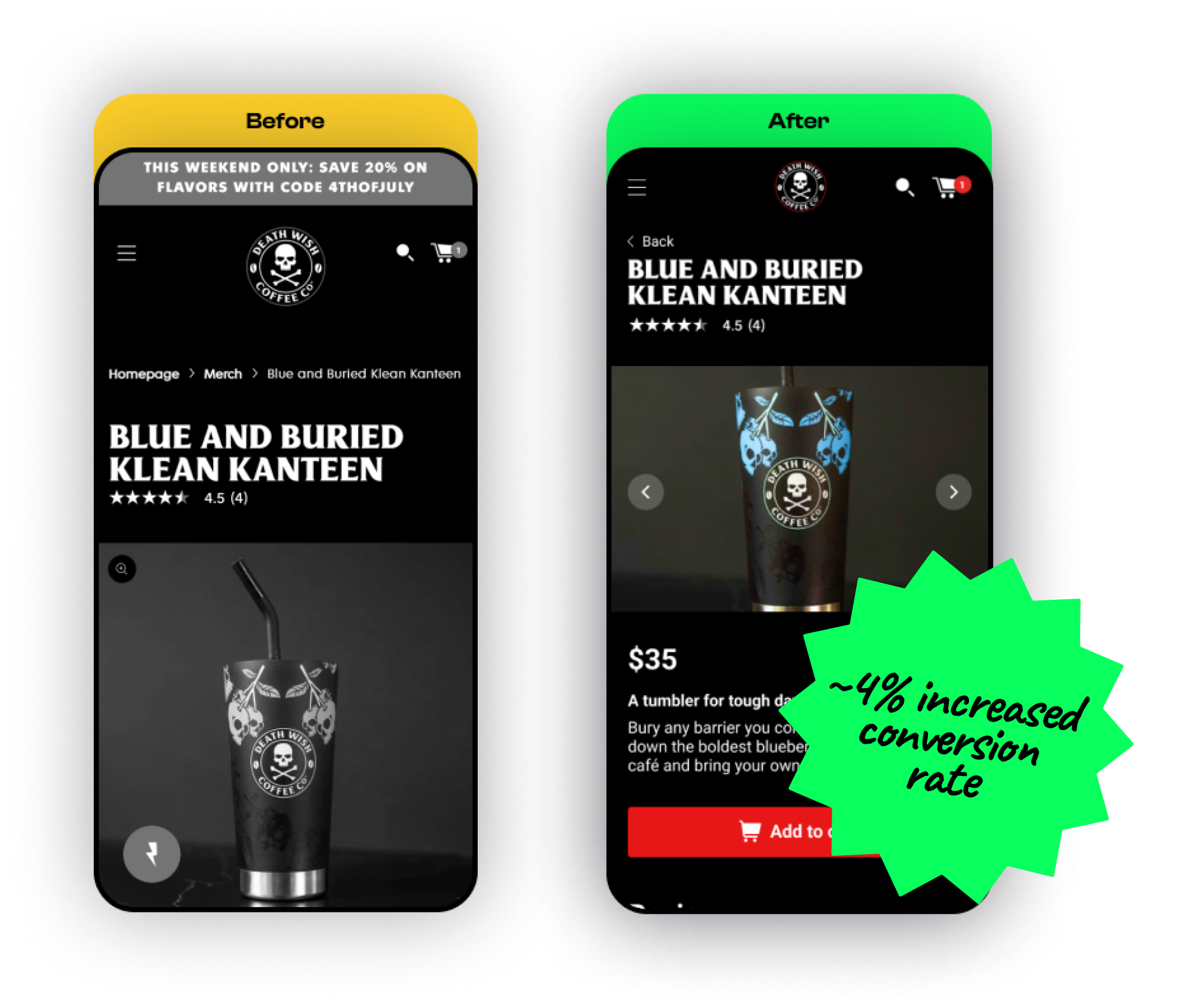 a before and after mockup of an app